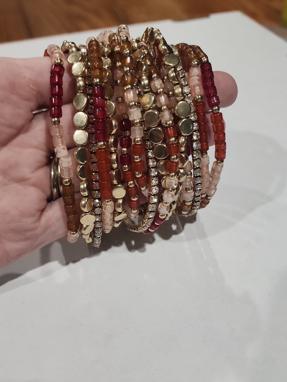 Maurices Multi-Strand Beaded Bracelet - Red, Peach & Gold